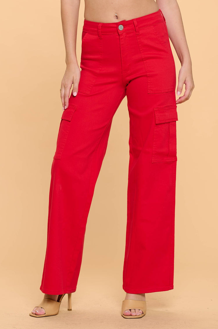 Red Super-Stretch Cargo Jeans
