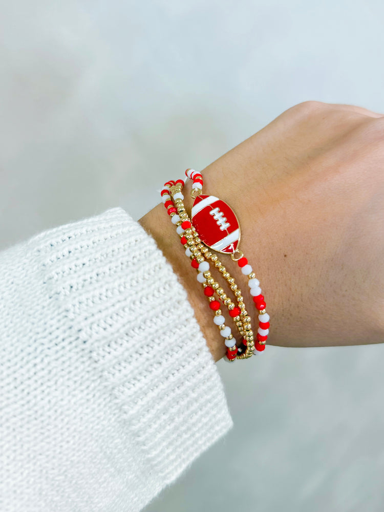 Red & White Football Gameday Bracelet Set
