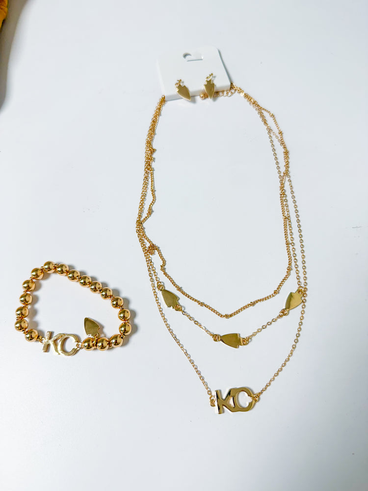 KC Gold Arrowhead Layered Necklace & Earring Set