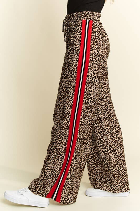 Leopard + Red Contrast Elastic Waist Pants