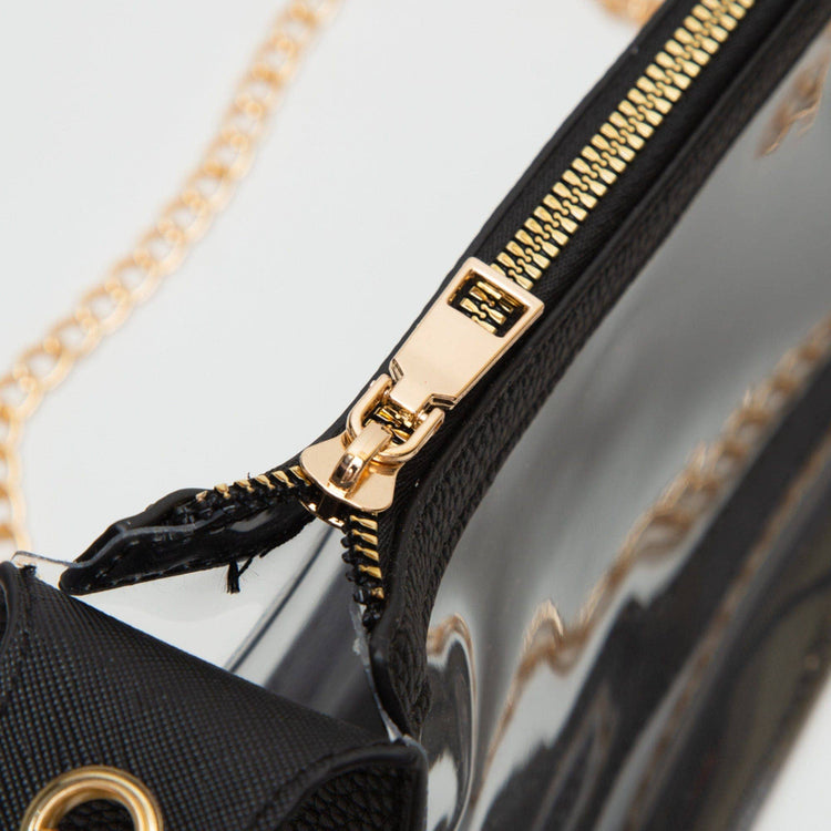Red Clear Satchel Bag With Chain Strap