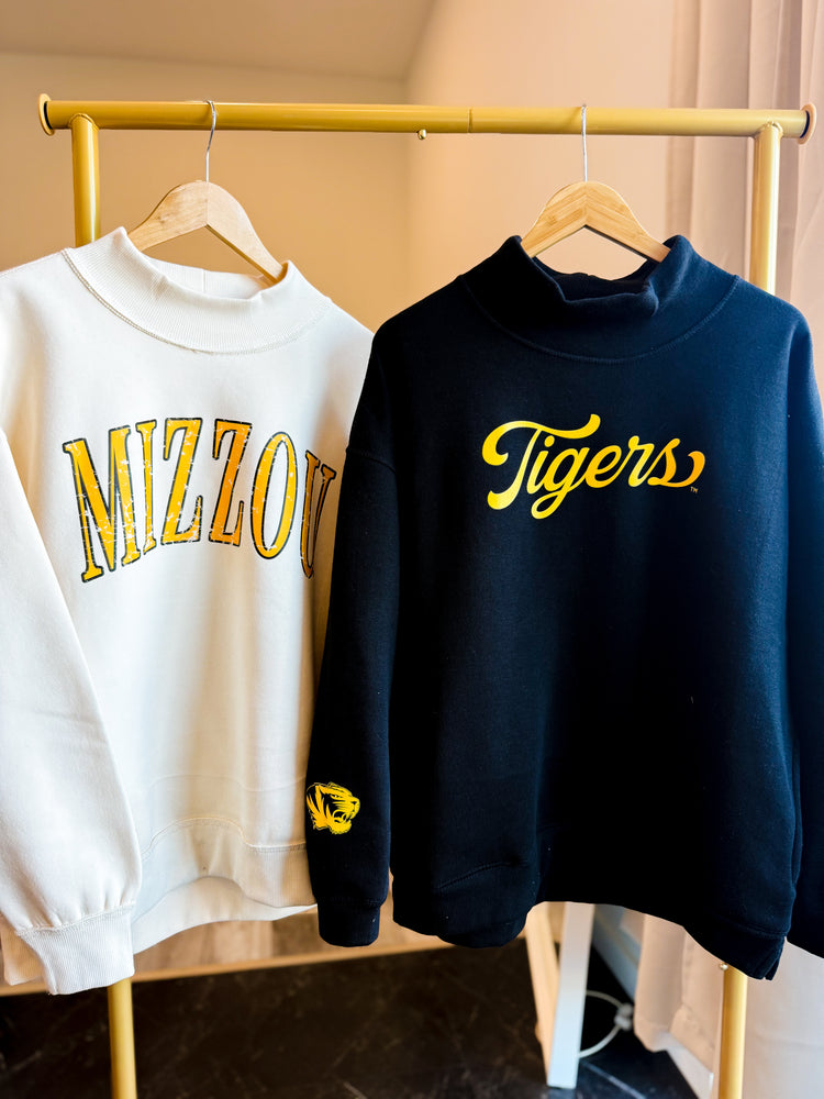 LICENSED Mizzou Classic Mock Neck Pullover Sweatshirt | Cream