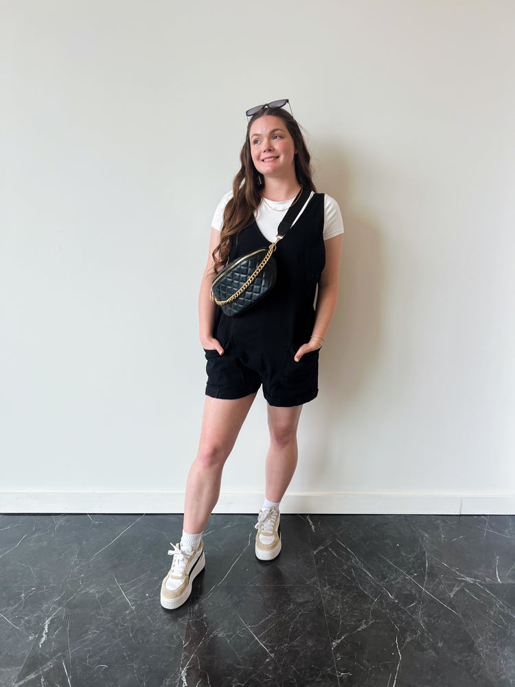 Black Twill Romper