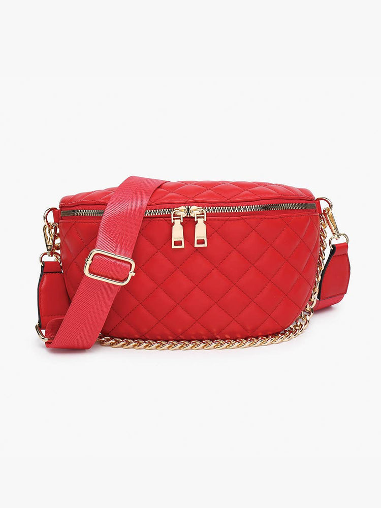 Quilted Belt Bag with Chain Strap: Red