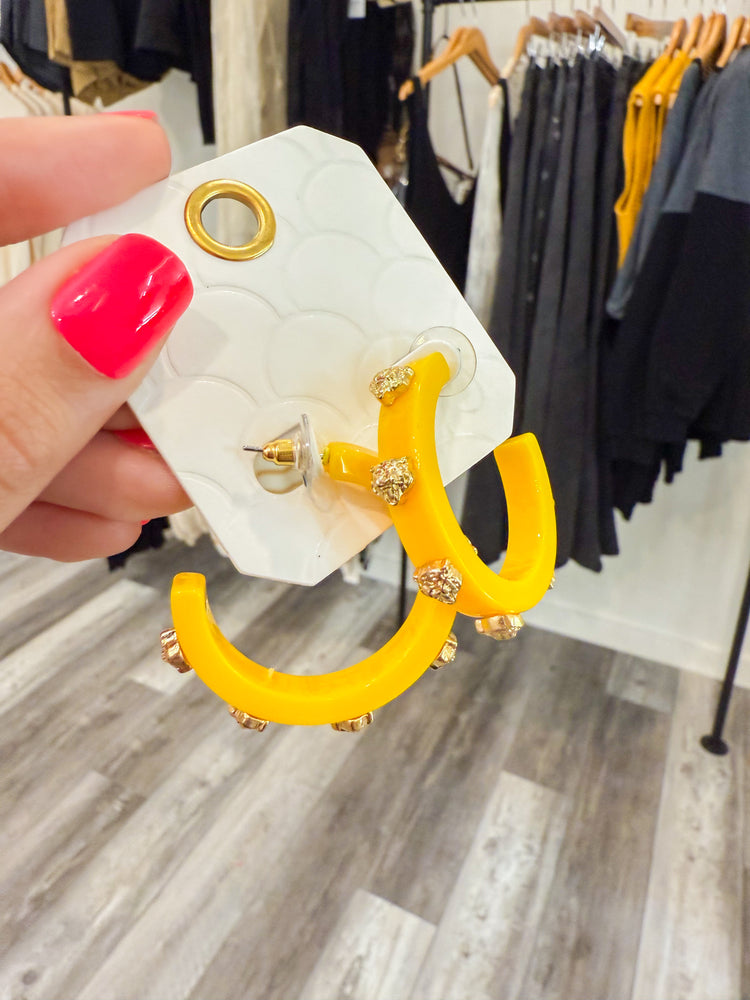 Yellow Tiger Head Hoop Earrings