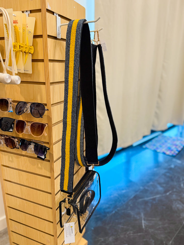 Fully Beaded Black & Gold Stripe Guitar Strap