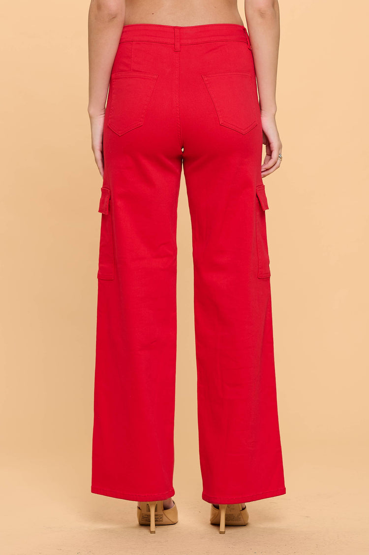 Red Super-Stretch Cargo Jeans