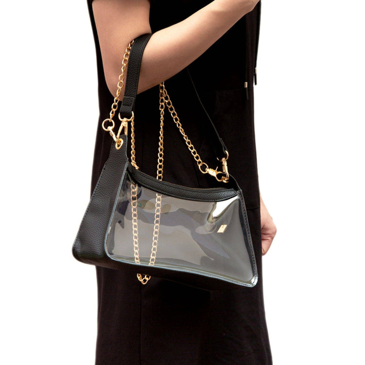 Red Clear Satchel Bag With Chain Strap