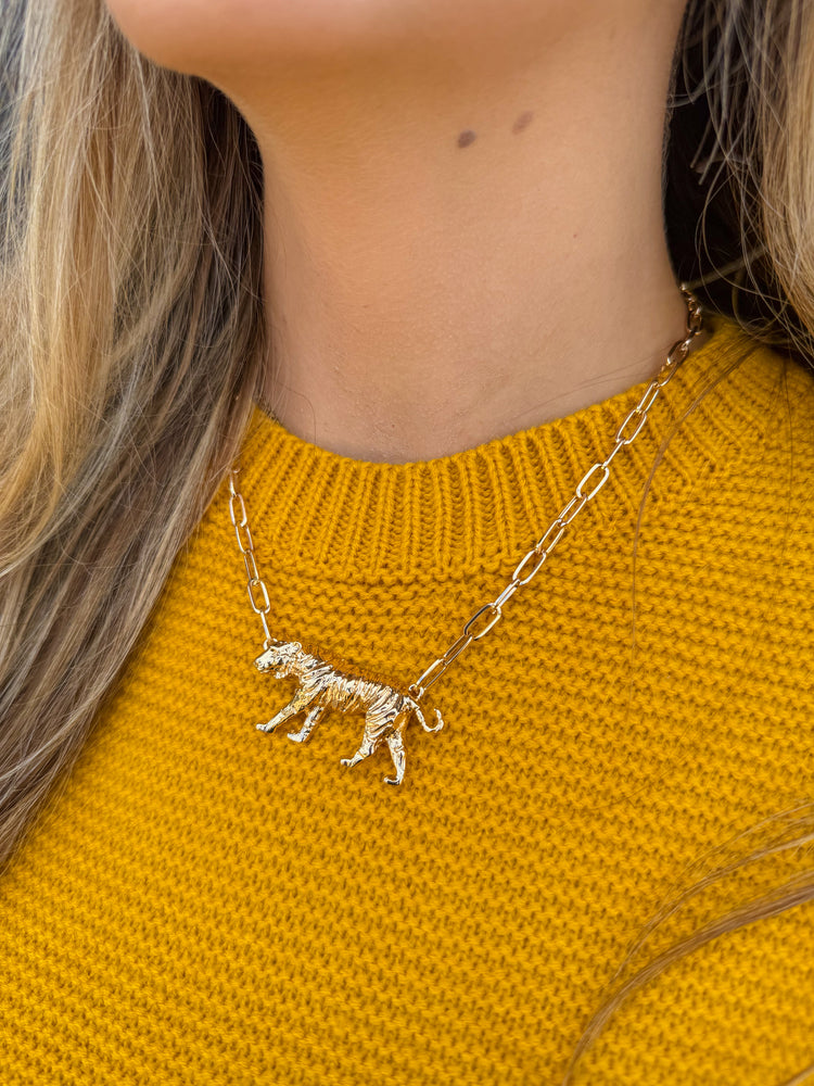 Fierce Tiger Paper Clip Chain Necklace | Gold Tiger Necklace