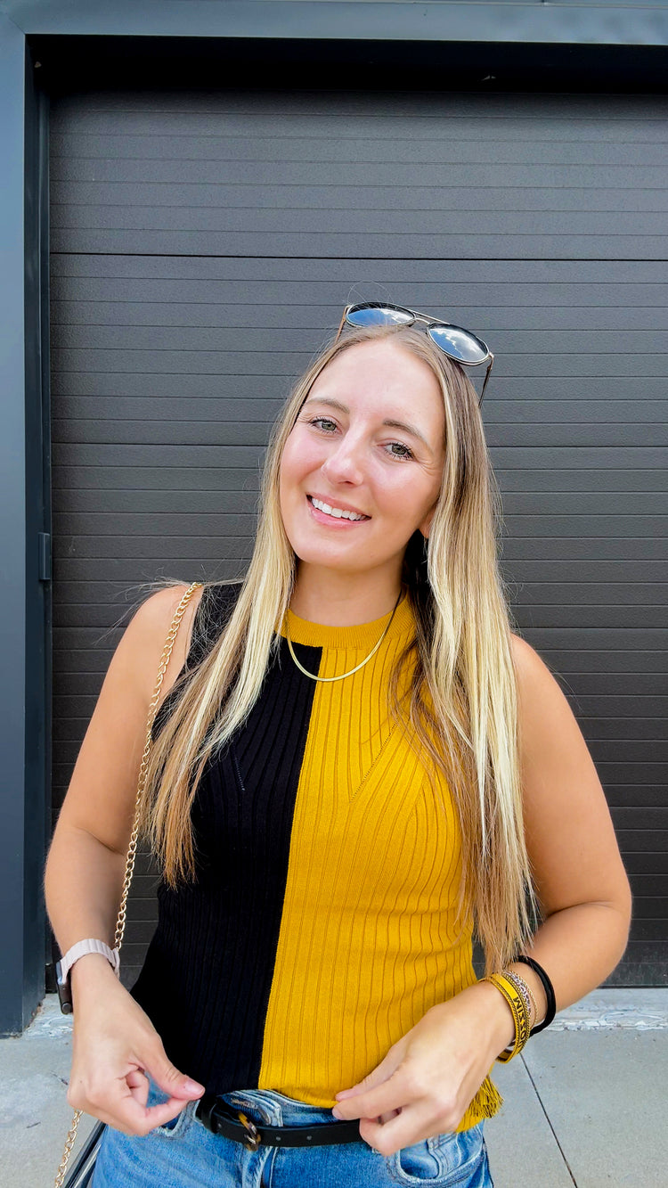 MO Pride Black & Gold Split Sweater Ribbed Tank