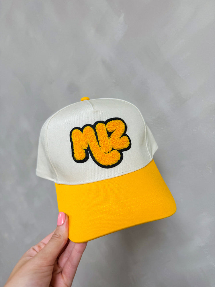 MIZ Chenille Patch Natural + Gold Trucker Hat | Missouri Tigers Trucker Hat