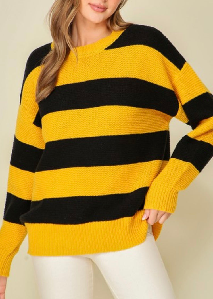 Gameday Girl Black/Gold Stripe Sweater