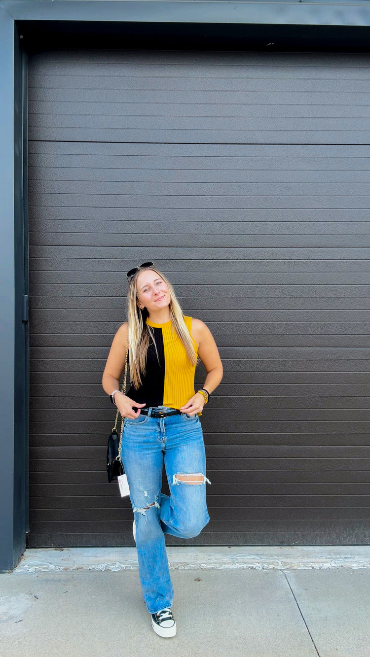 MO Pride Black & Gold Split Sweater Ribbed Tank