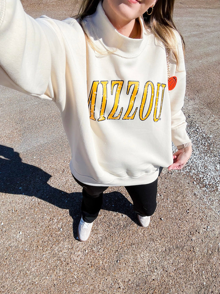LICENSED Mizzou Classic Mock Neck Pullover Sweatshirt | Cream