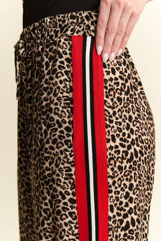 Leopard + Red Contrast Elastic Waist Pants