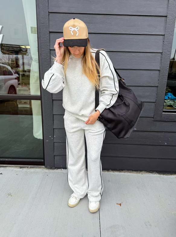 Ash Grey / Black Piping Modal Straight Leg Pants