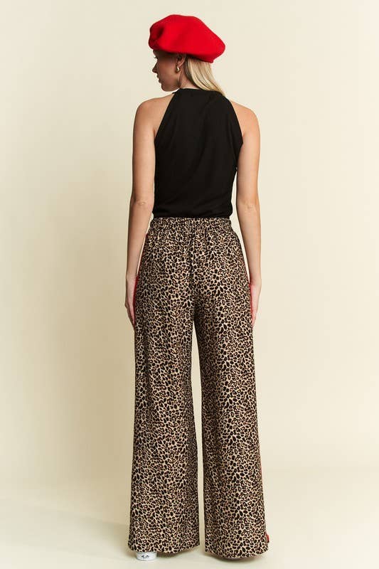 Leopard + Red Contrast Elastic Waist Pants