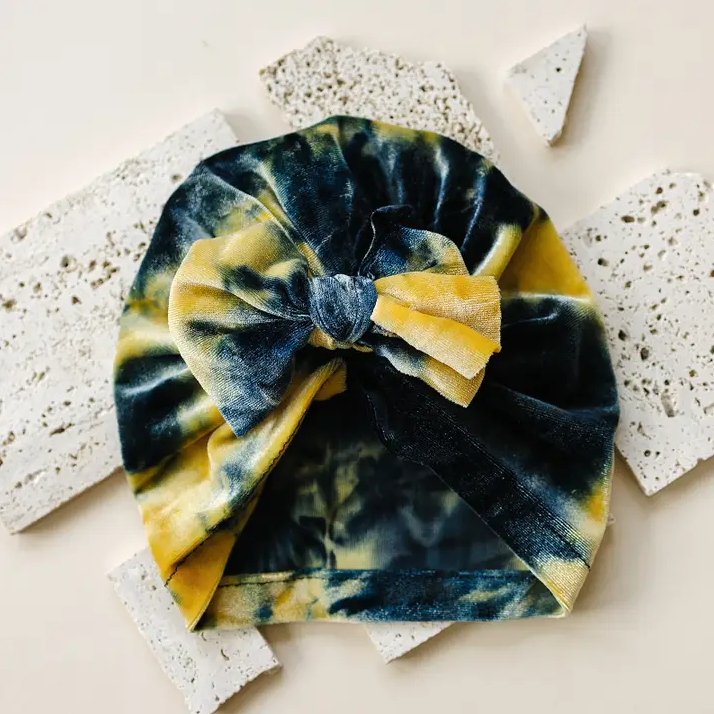 Black & Yellow Tie Dye Velvet Turban