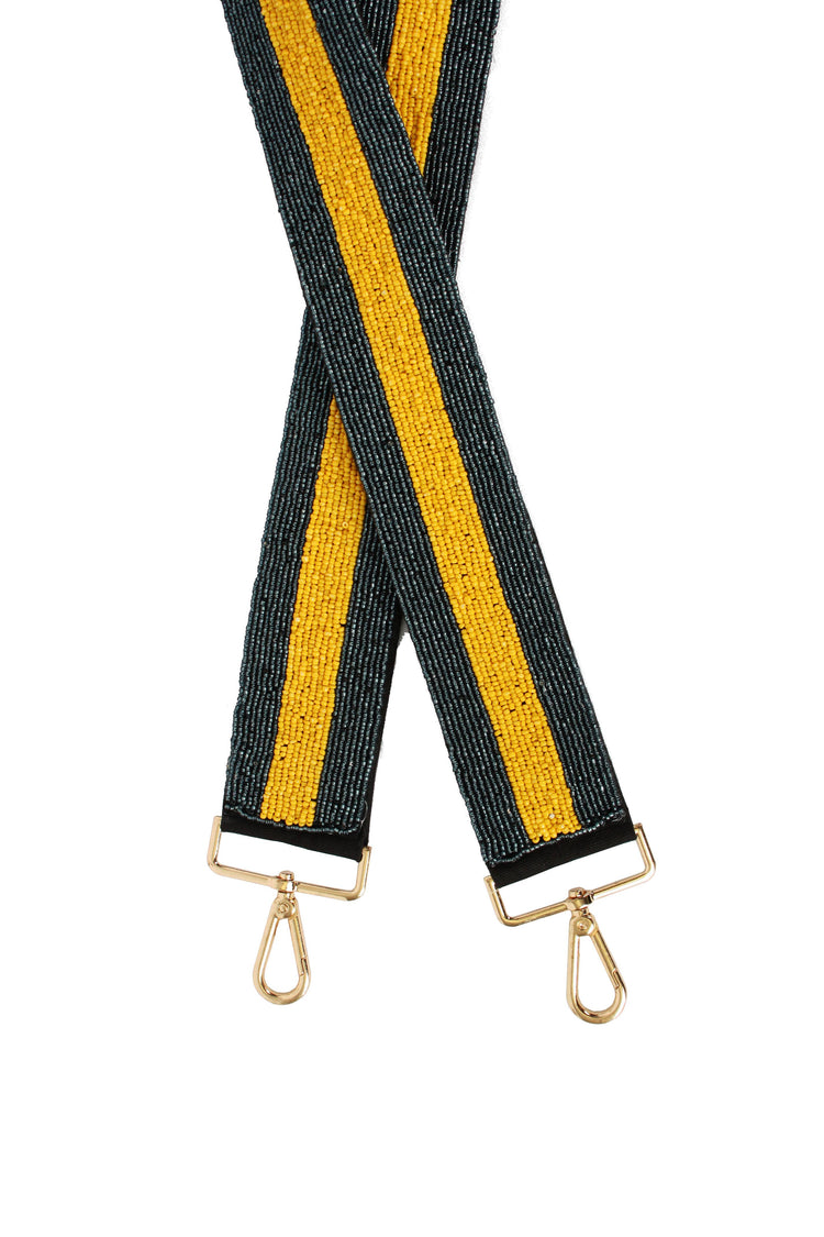 Fully Beaded Black & Gold Stripe Guitar Strap