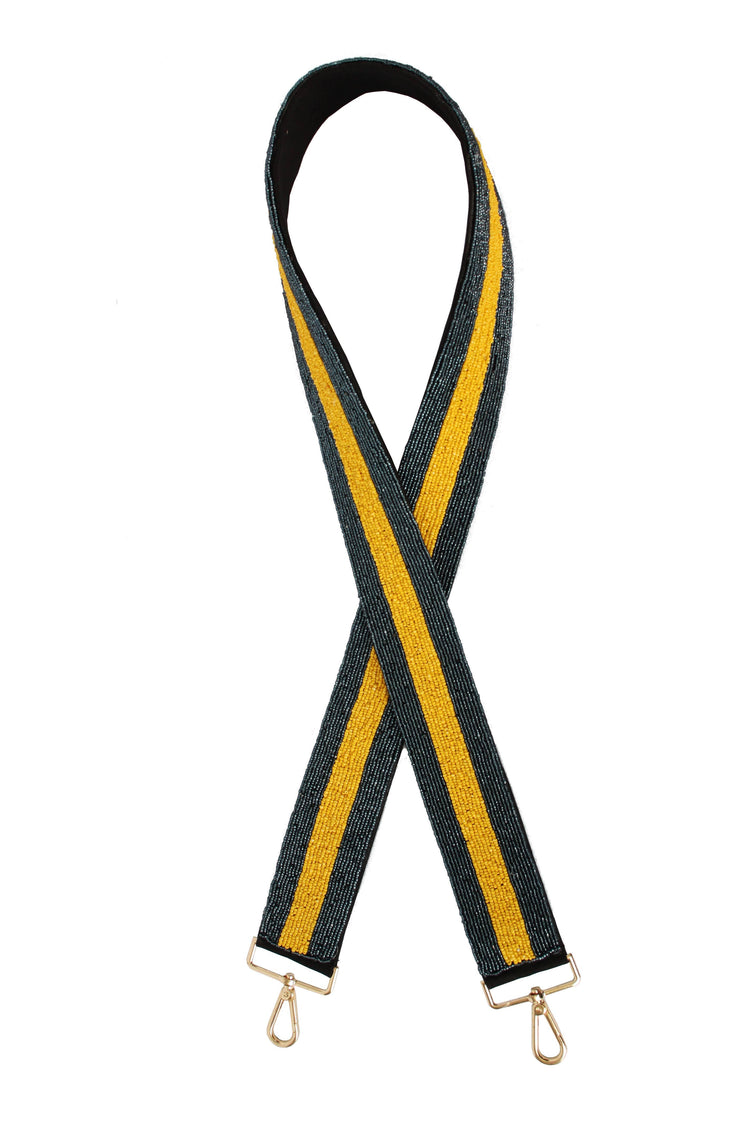 Fully Beaded Black & Gold Stripe Guitar Strap