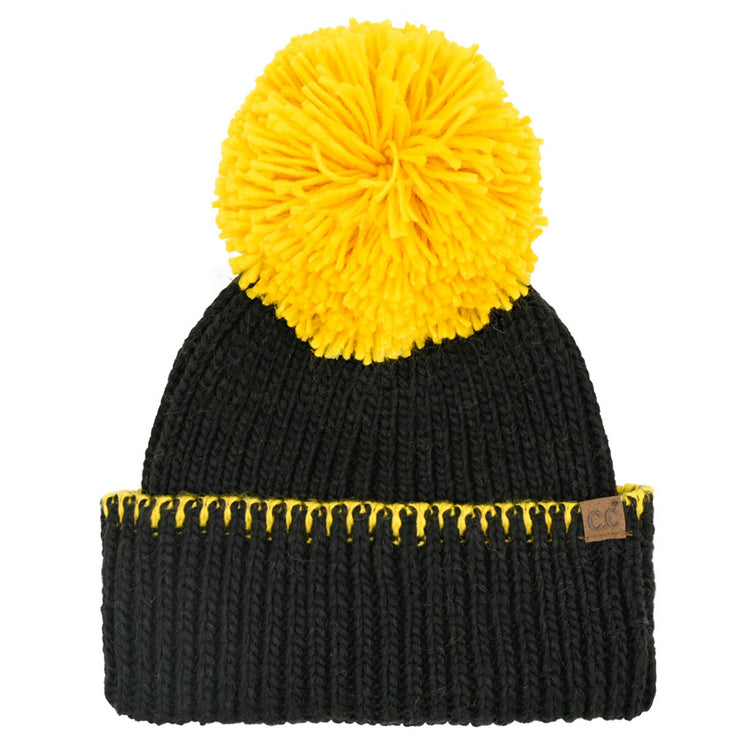 Black and Yellow Pom Beanie