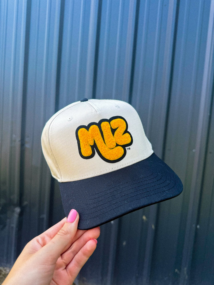 MIZ Chenille Patch Natural + Black Trucker Hat | Missouri Tigers Trucker Hat