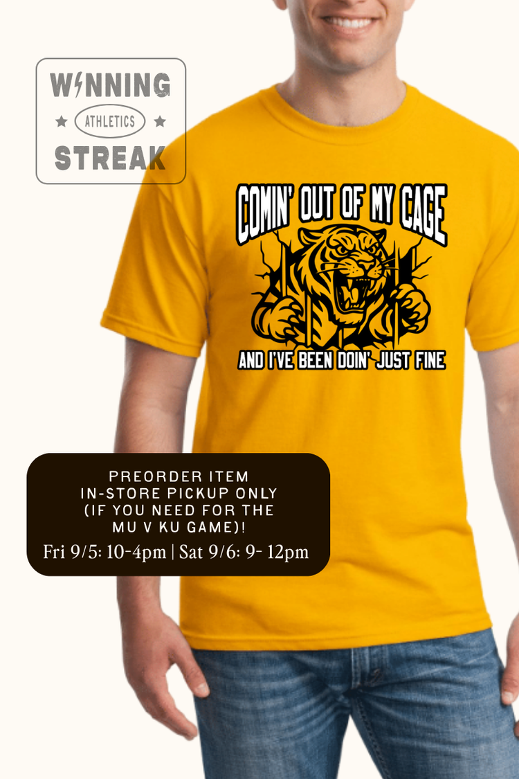 Comin' Out of My Cage Tiger Gameday Tee | Gold or Sand