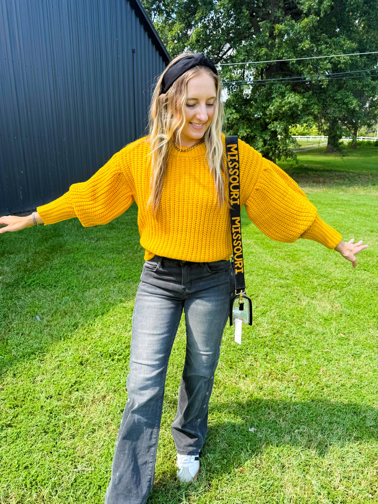 Mustard Gameday Cable Knit Sweater