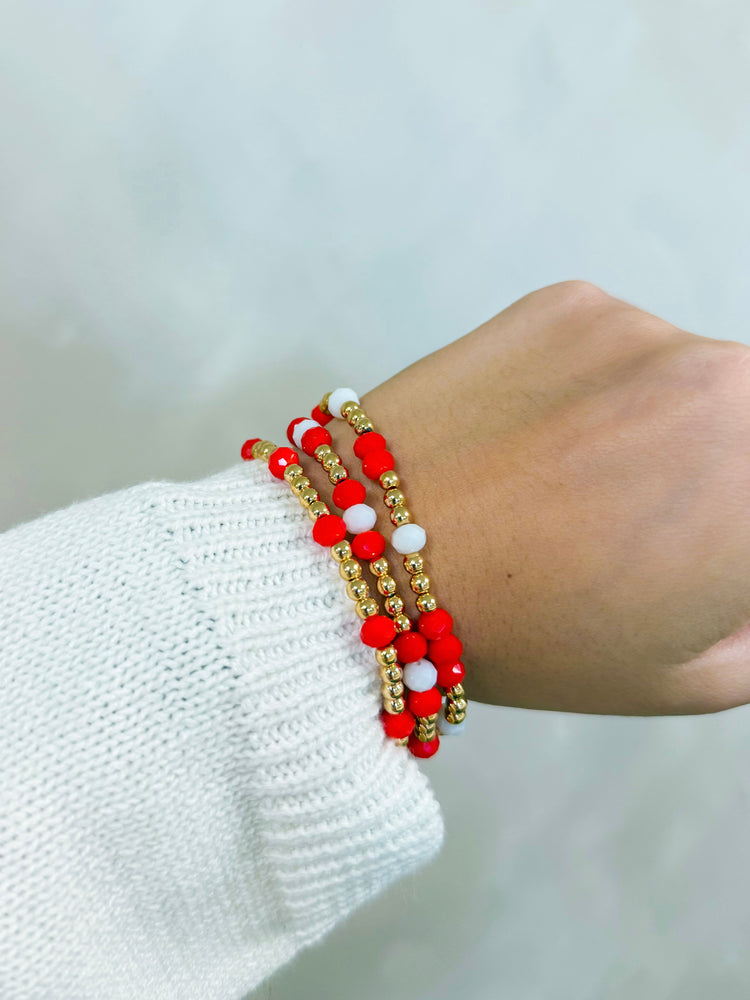 Red & White Gameday Beaded Bracelet Set