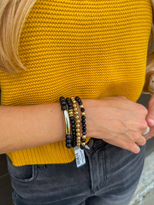 Gameday Girl Black Beaded Bracelet Set