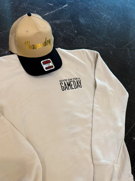 Washed Ivory Lux Sweatshirt | Emb Good Day for a Gameday: