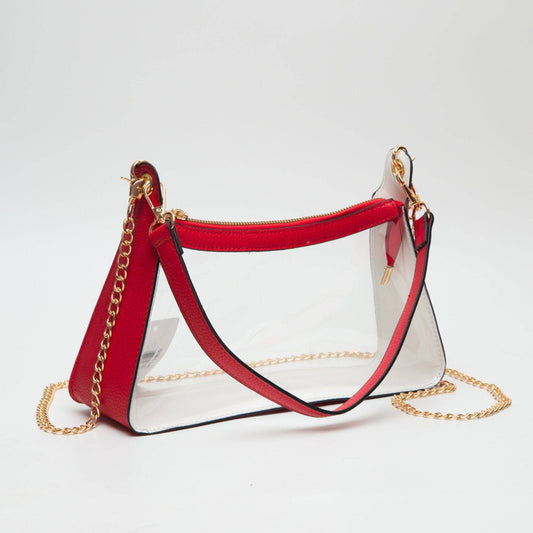 Red Clear Satchel Bag With Chain Strap
