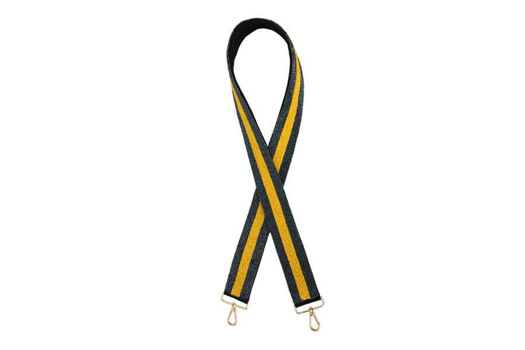 Fully Beaded Black & Gold Stripe Guitar Strap