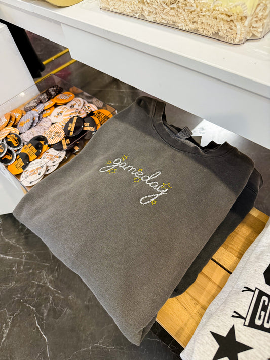 Washed Black Embroidered Gameday Lux Sweatshirt
