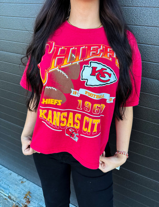 Kansas City Chiefs Football Vintage Red Crop Tee