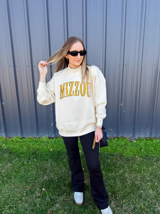 LICENSED Mizzou Classic Mock Neck Pullover Sweatshirt | Cream