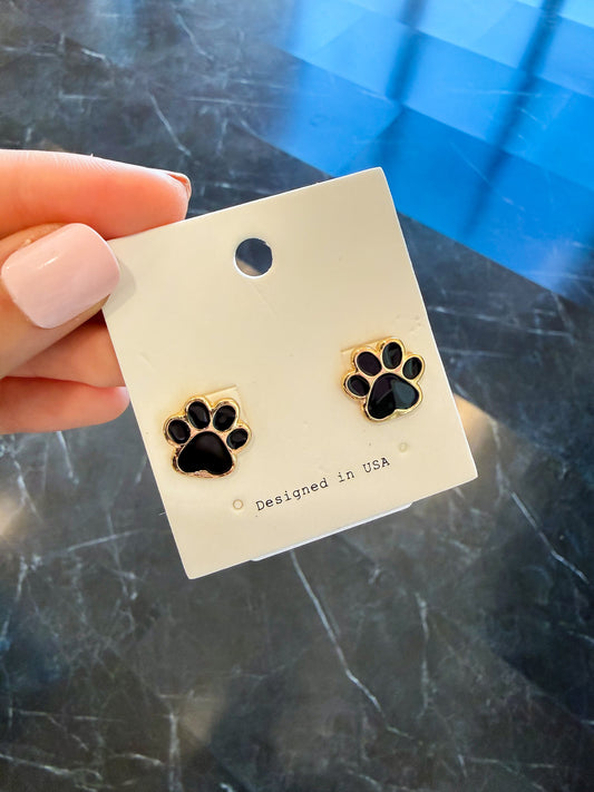 Black + Gold Tiger Paw Stud Earrings