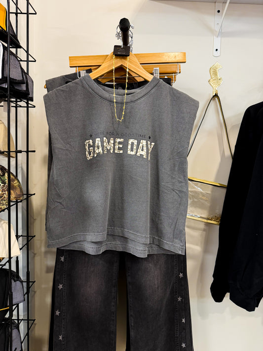 Faux Sequin Gameday Muscle Tank | Grey: