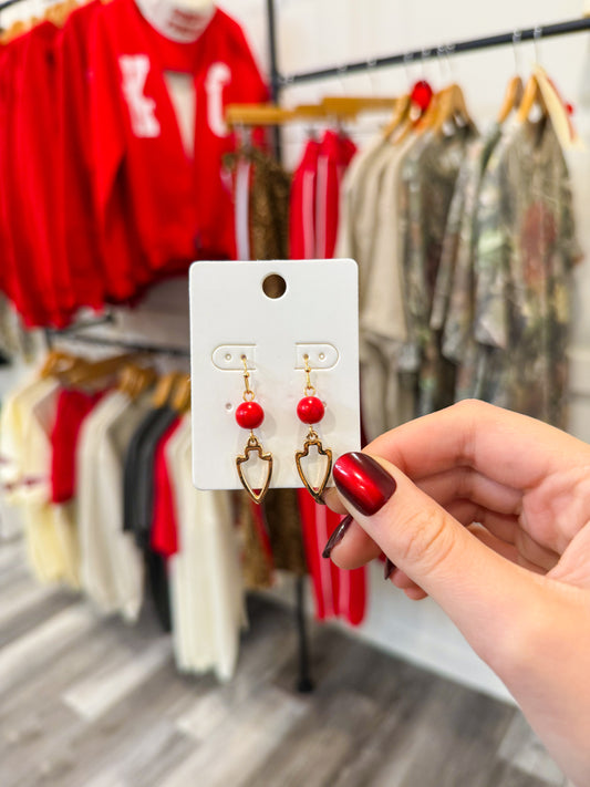Red & Gold Arrowhead Drop Earrings