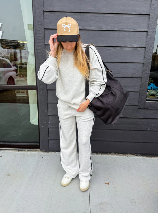 Ash Grey / Black Piping Modal Straight Leg Pants