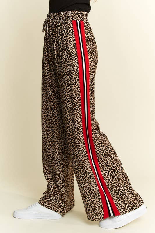 Leopard + Red Contrast Elastic Waist Pants