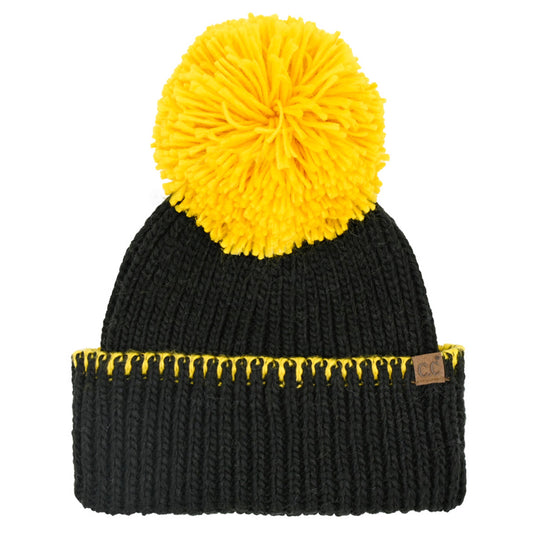 Black and Yellow Pom Beanie